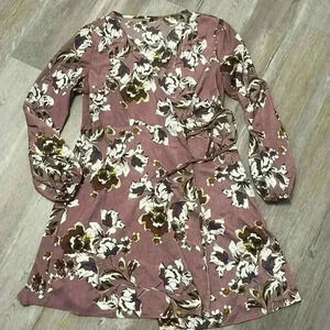 Floral Wrap Dress in Mauve Pink
